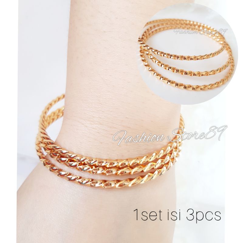 Gelang set-12 keroncong (perhiasan lapis emas 18k) Gelang keroncong isi 12pcs set 7 dan set 3