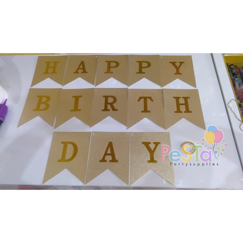 Banner/Flag Happy Birthday Gliter-Hologram Gold - Silver_PeSTa Party Supplies