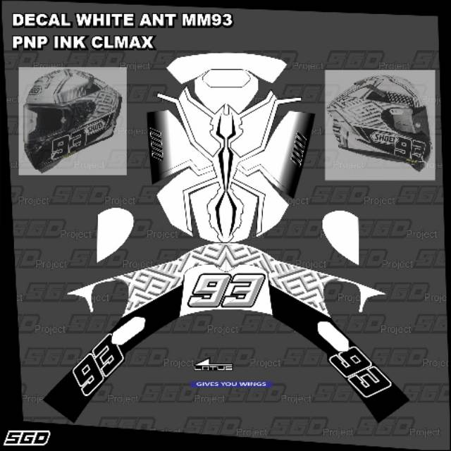 Stiker Decal Helm Motif White Ant PNP INK CLMAX