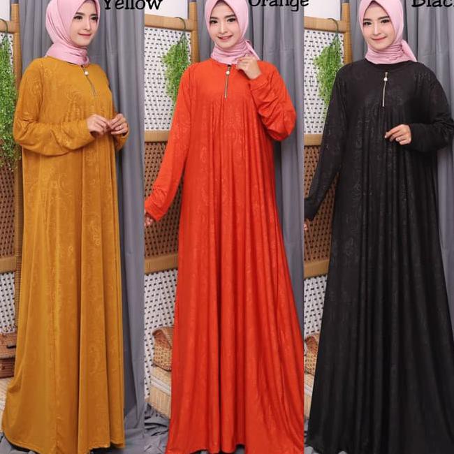 PROMO GAMIS MURAH Gamis Polos Gamis Busui Gamis Jersey Emboss 6793/96 - Orange, L - XL BOOM SALE