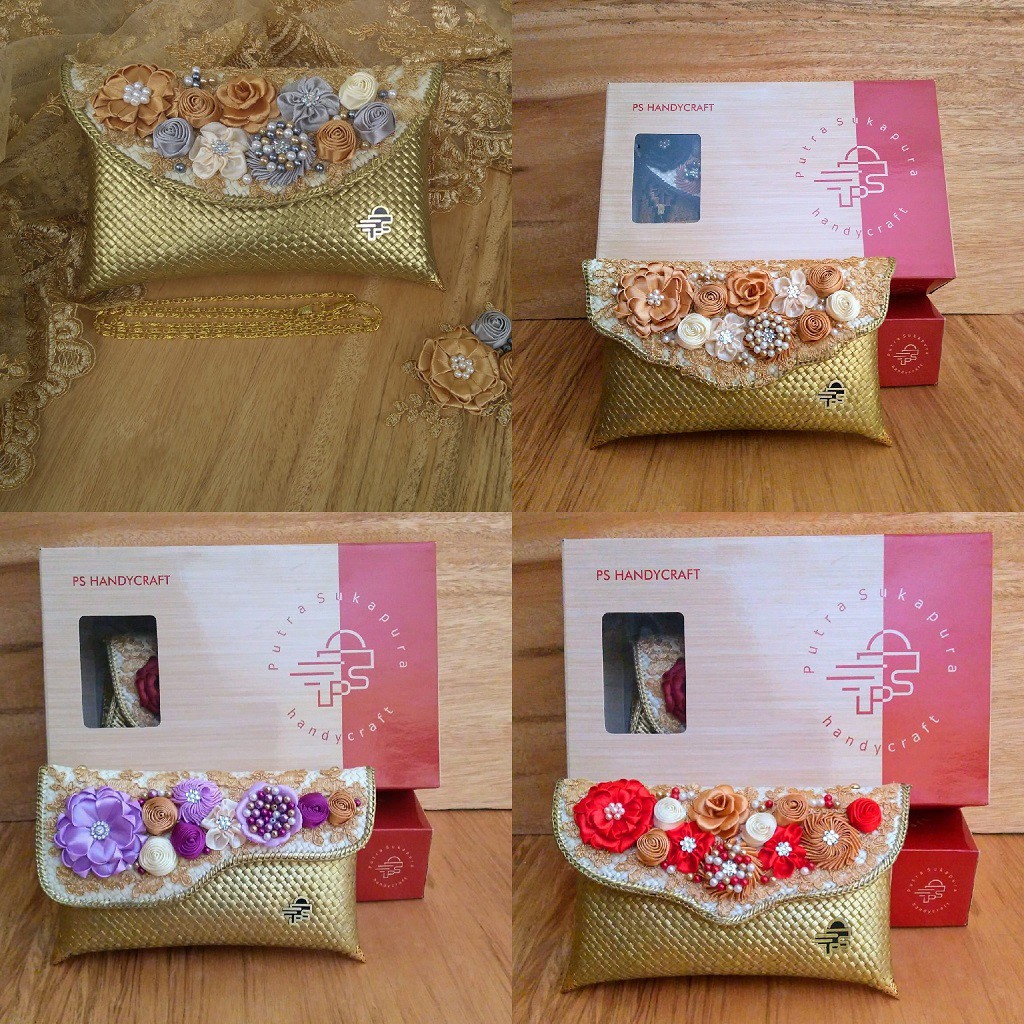 Putra Sukapura Handycraft Clutch Pesta Party Clutch Anyaman Pandan Dompet Pesta Wanita Super Premium