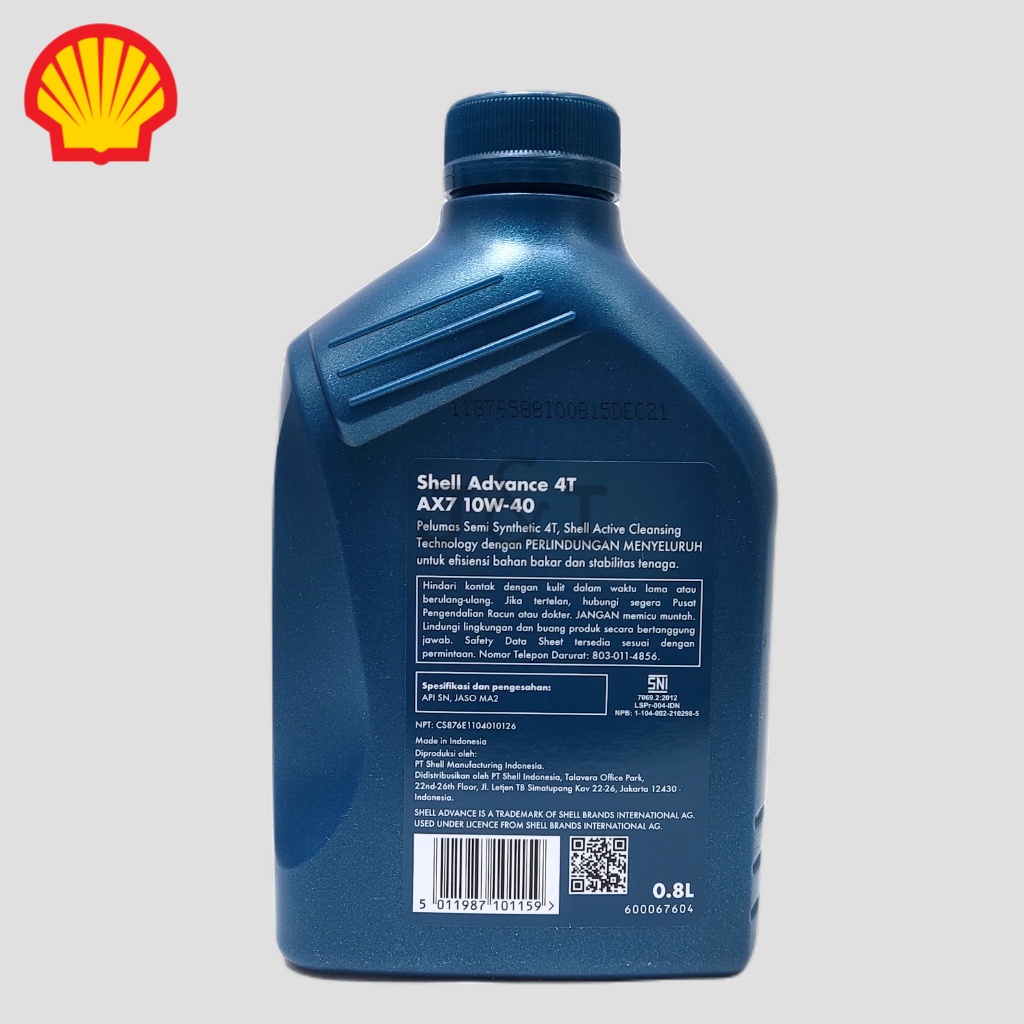 Oli Shell Advance AX7 10W-40 API SN JASO MA2 0.8 Liter