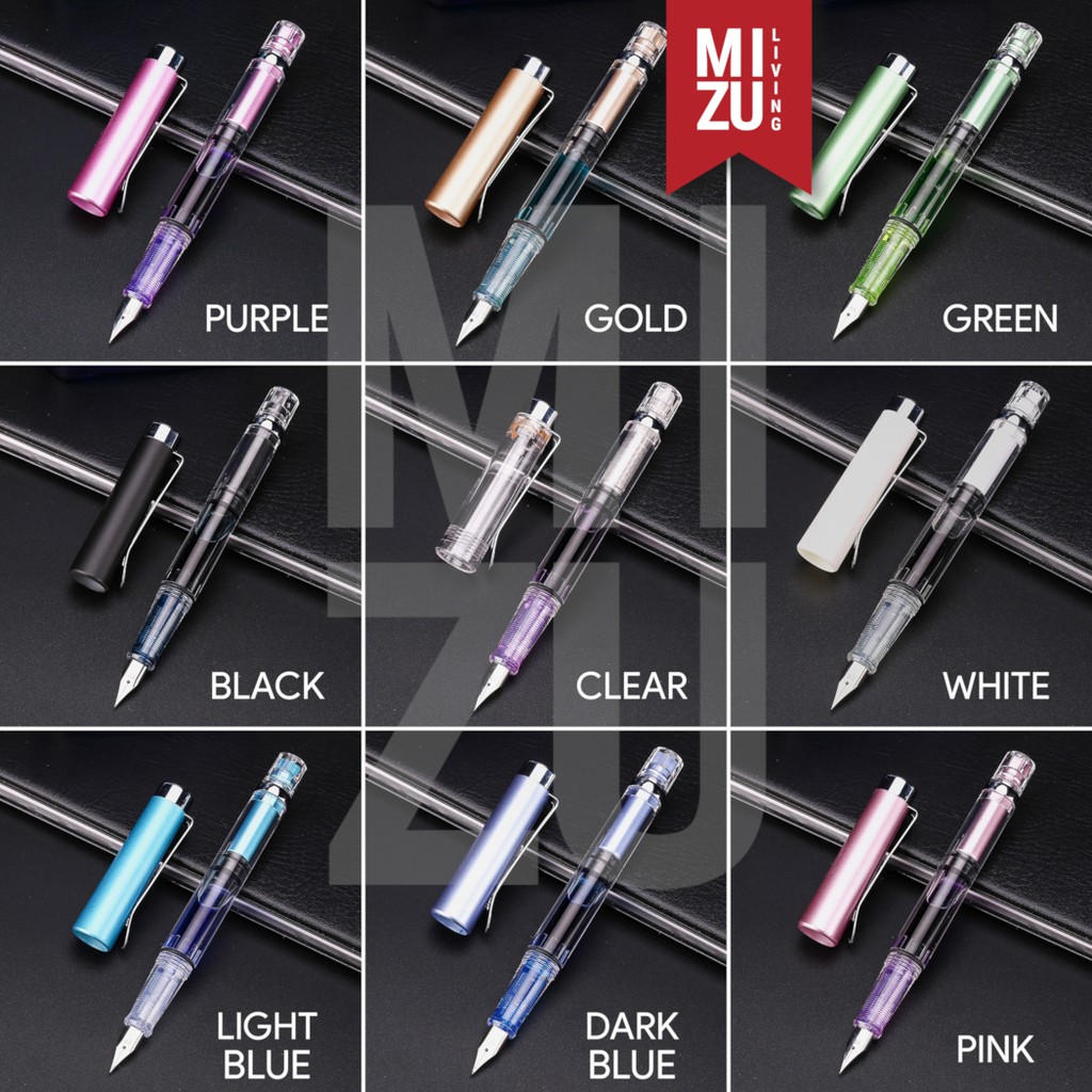 MIZU CRISTALLO PISTON Fountain Pen 9 Colours High Ink Capacity Stainless Steel Nib