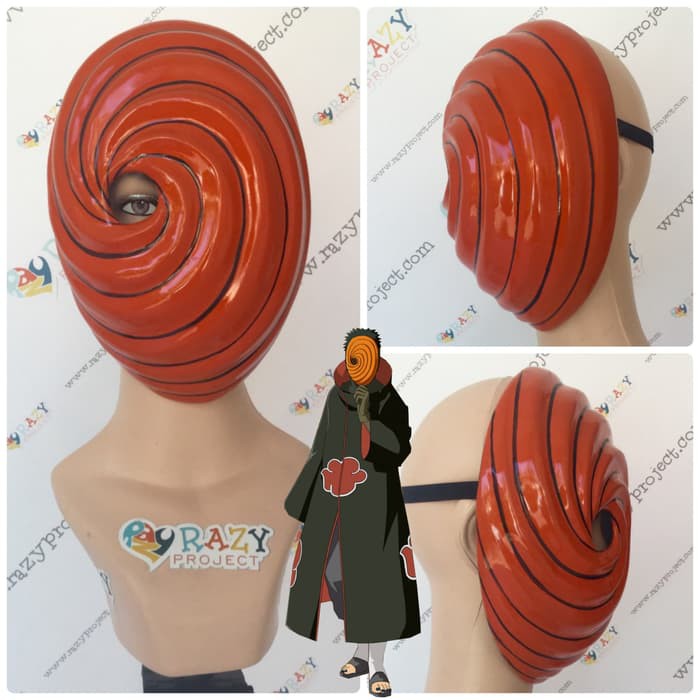 ⭐⭐⭐⭐⭐ Mask Topeng Kayu Cosplay Anime Jepang Tobi Obito Uchiha Naruto Orange Limited