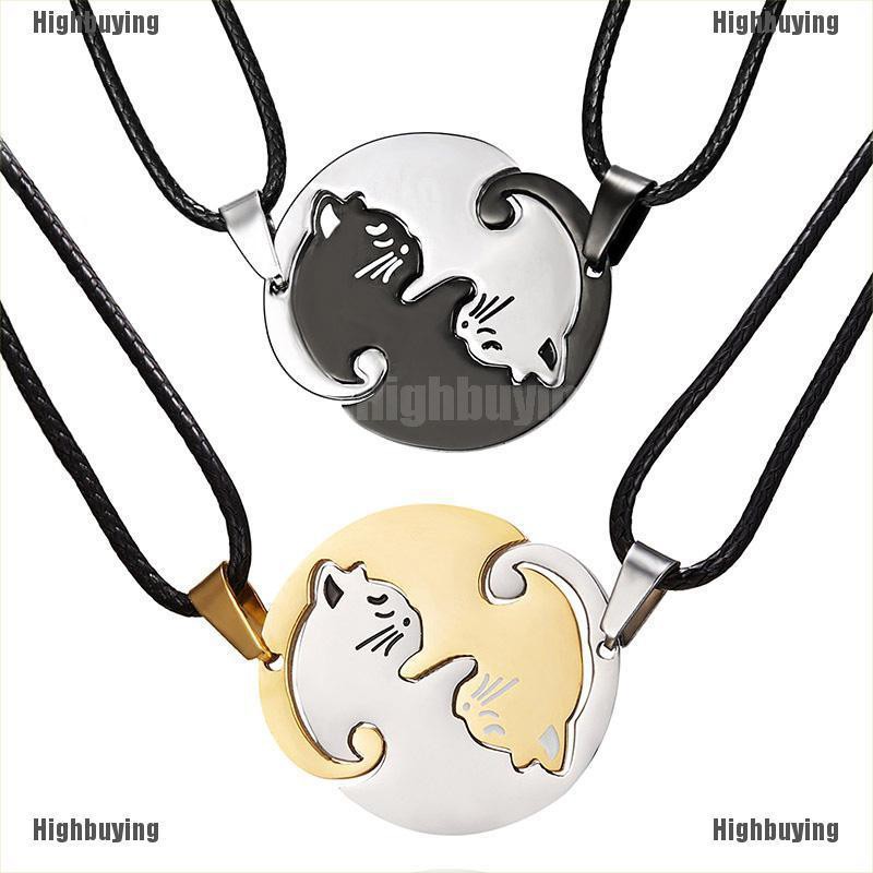 Hbid Glory 2Pcs / Set Kalung Rantai Liontin Hati / Kucing Untuk Pasangan / Pria / Wanita