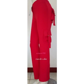 celana senam wanita jumbo/pdl/senam kargo wanita/celana panjang/celana panjang kantong/bawahan olahraga/Cod/bayar di tempat/siap dikirim/celana kantong wanita/terlaris/terpopuler-Merah