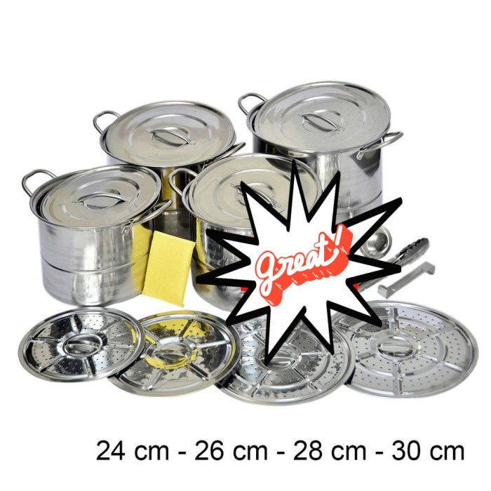 Panci Kukusan Stainless 4pc Pot Sets 24 - 30cm Asta Stock Pot Steamer