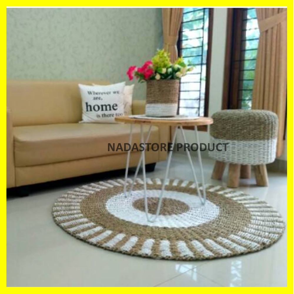 Rug zebra Natural / Karpet Anyaman bulat / Karpet Seagrass Naturalan / Karpet Rumput Diameter 120 cm