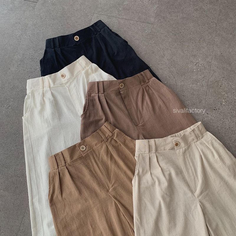 CELANA KULOT LINEN WANITA HIGHWAIST