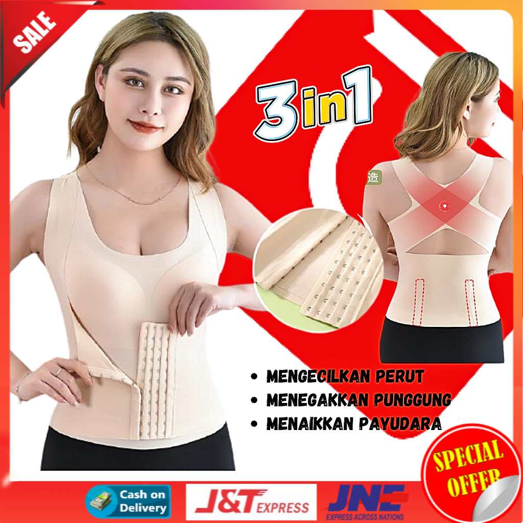 Korset Bra BH 3in1 Wanita penyangga Penegak punggung Pengecil Pelangsing perut Menaikkan Payudara