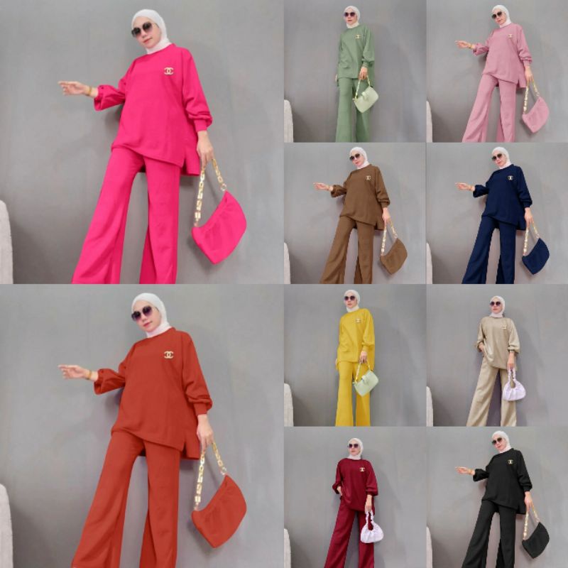 4 UKURAN L XL XXL XXXL SET RAJUT JUMBO ONE SET RAJUT KNIT TERLARIS BAJU + CELANA SETELAN CELANA RONA