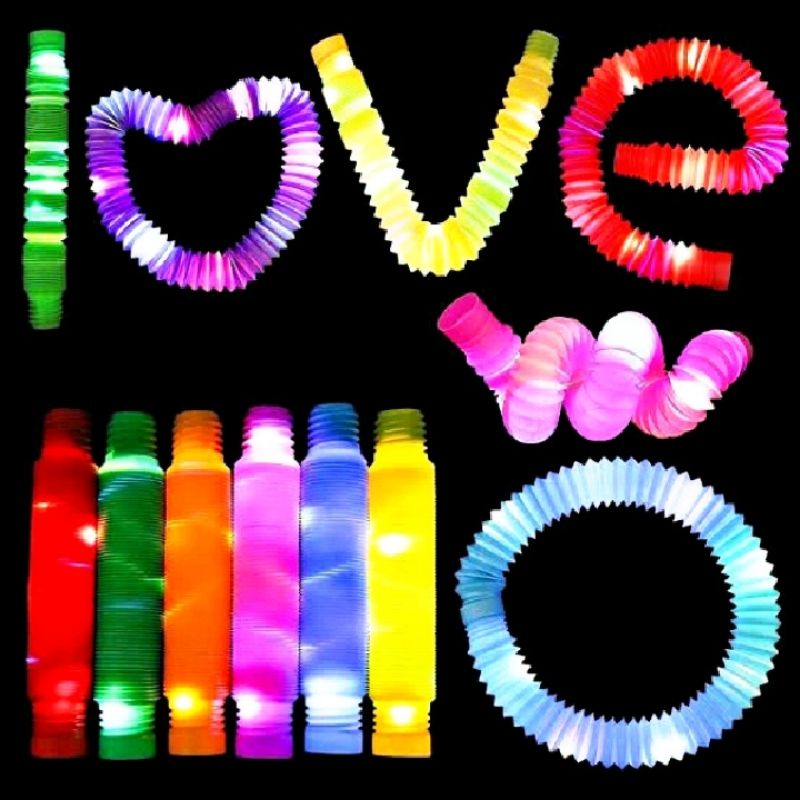 MAINAN ANAK LIGHT UP POP PIPES/LAMPU STICK PIPA SELANG /POP LED/FIDGET TOYS