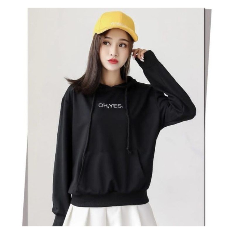 IvannaCollection Hudie Wanita OH YES Suwiter Suiter Hoodie Couple Wanita Oversize Korean Style Bahan Tebal Size L-XXL