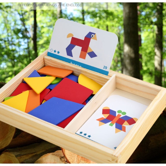 Mainan Edukasi STEP BY STEP LEARNING CREATIVE PUZZLE Kayu Anak / DIY Wooden Puzzle Tangram / Children Tangram Puzzle for Kids / Mainan Montessori Toys / Mainan Kayu Anak