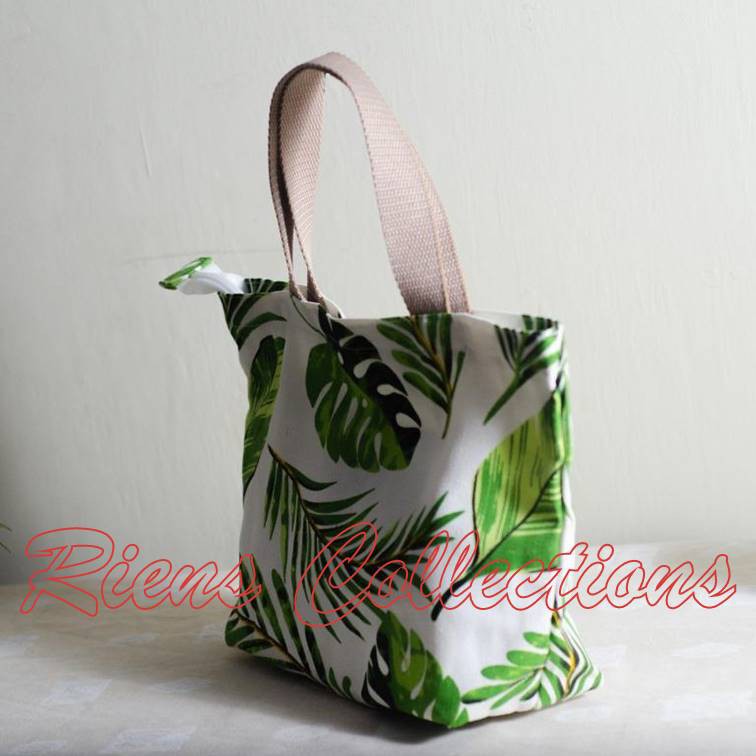 HANDBAG BESAR KANVAS MOTIF FLORAL HIJAU. RIENS COLLECTIONS