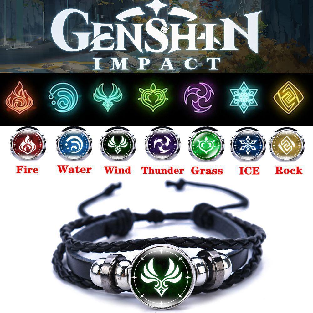 Gelang Kulit Desain Anime Game Genshin Impact 7 Element Untuk Pria Dan Wanita