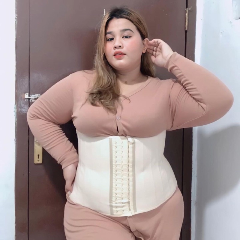 Readyy Stock  Belisa Body Shaper 25 steel bones Latex 100% - Nude