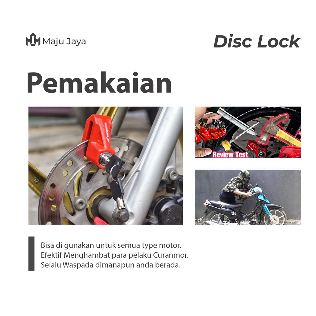 Disc Lock Kunci Ganda Gembok Cakram Pengaman Motor Anti Maling Original Honda