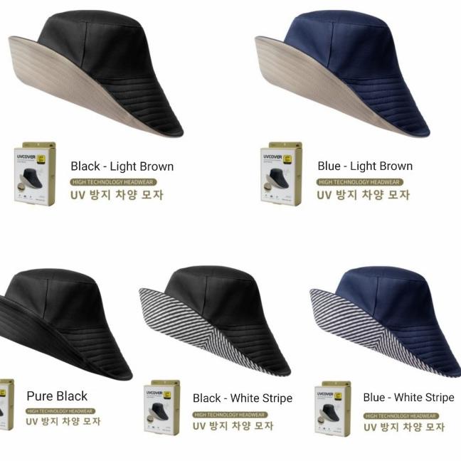 ○ UV Protection Hat UV Cover Hat Topi Anti Sinar UV Wanita Pria Matahari - Black - Stripe ✳