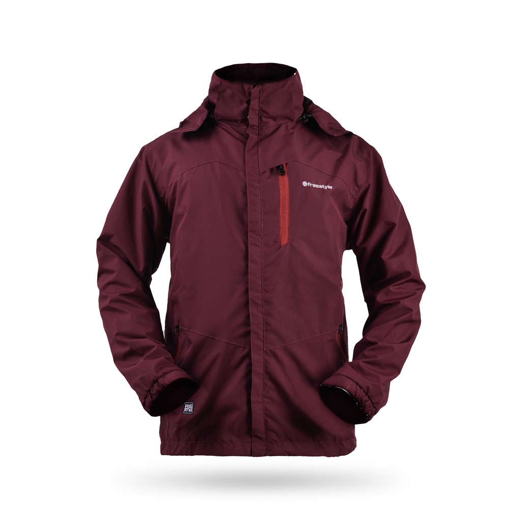 Freestyle Jaket Gunung Pria Waterproof Anti Air Taslan Jaket Outdoor Hiking Windproof-Maroon