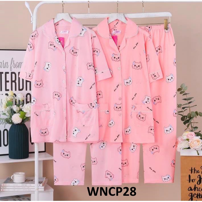 Baju Tidur Wanita Lengan Pendek Celana Panjang Kitty Ca