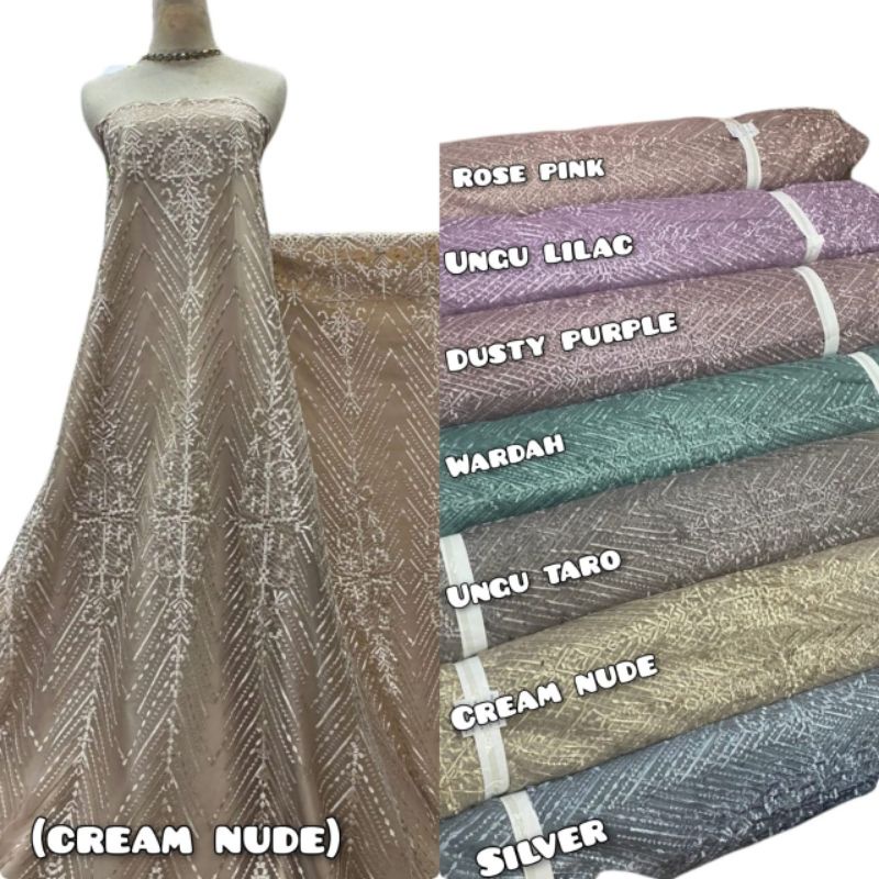 Kain Tile Bordir Mutiara Gliter,Brukat Bordir Meteran,Tulle Motif Akar Mutiara,Tile Brokat Kebaya,Ti