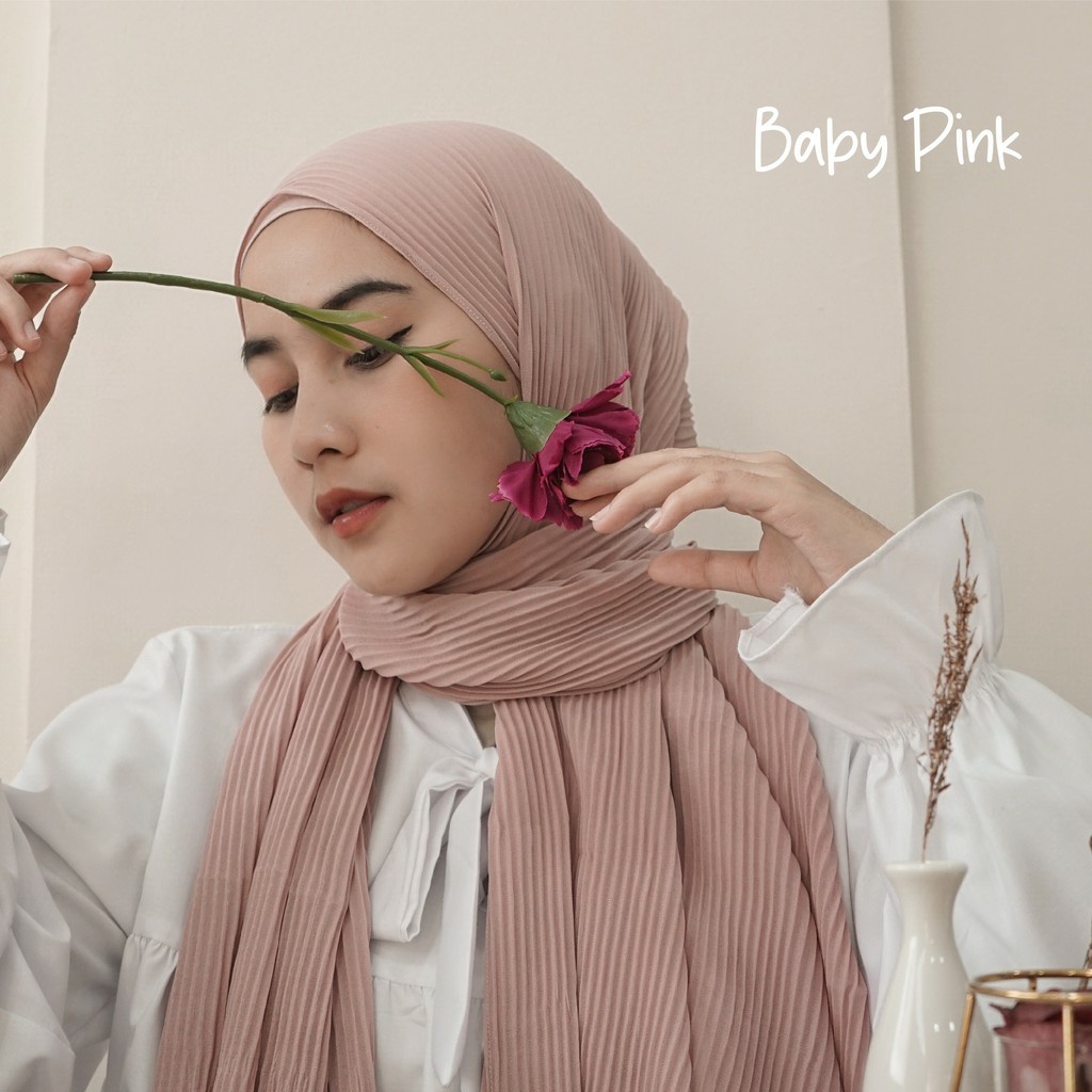 KERUDUNG PASHMINA CERUTY PLISKET FULL TANPA GARIS TENGAH