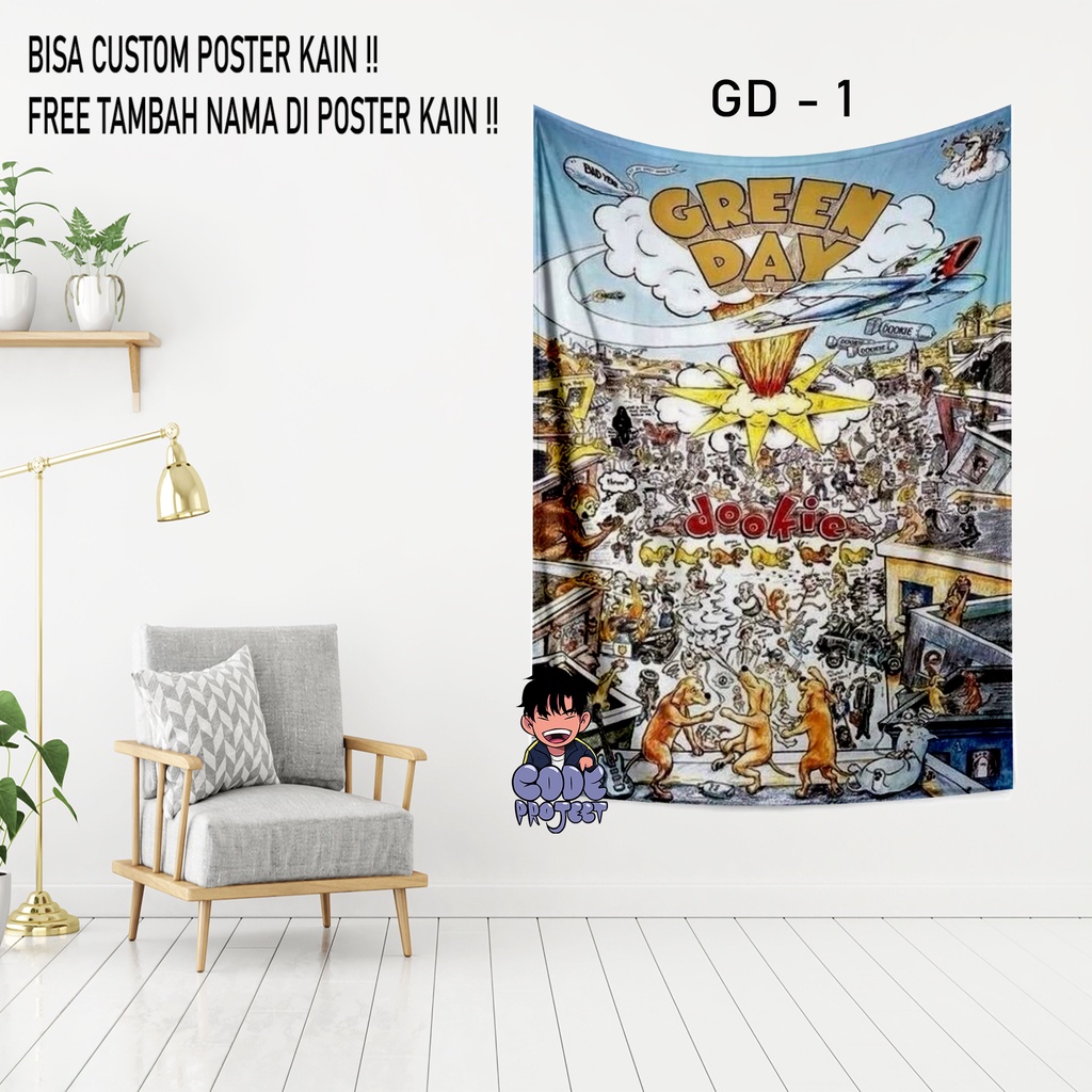 POSTER KAIN GREEN DAY - hiasan dinding green day - aksesoris kamar green day - pajangan dinding gree