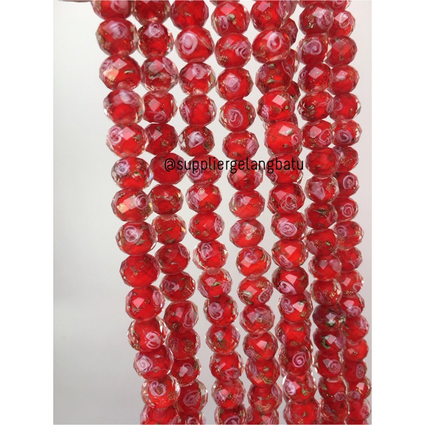 Lampwork Crystal Murano 12x10mm Bahan Kristal Ceko Mawar Merah Bening Premium Aksesoris perhiasan