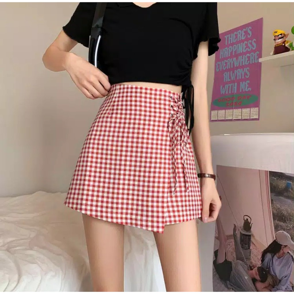 Square Ribbon Skirt Rok Celana Pita Kotak-Kotak 1198 (S-XL)