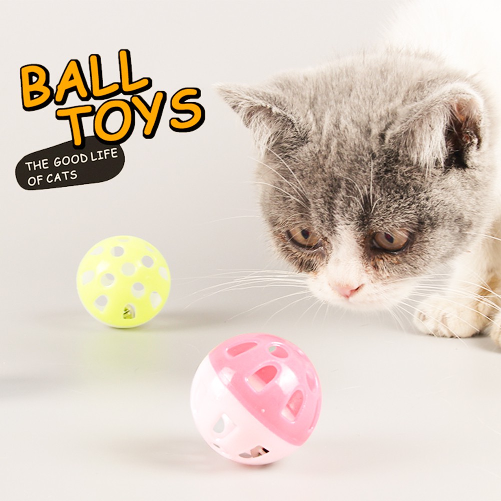 Pet Cat Toy Plastic Round Chase Rattle Play Ball with Bell Chew Toys