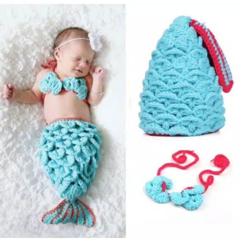 baju kostum bayi/ kostum rajut bayi/ kostum mermaid/ kostum Newborn