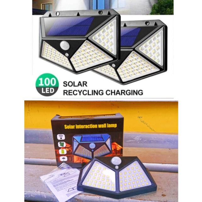 Lampu taman 100 led solar sensor gerak original 3 mode tenaga matahari lampu emergency solar panel a