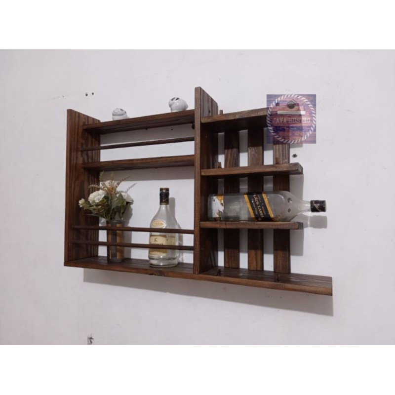 RAK WINE RAK BOTOL KAYU JATI BELANDA WINE RACK HIASAN RUMAH DEKORASI DINDING