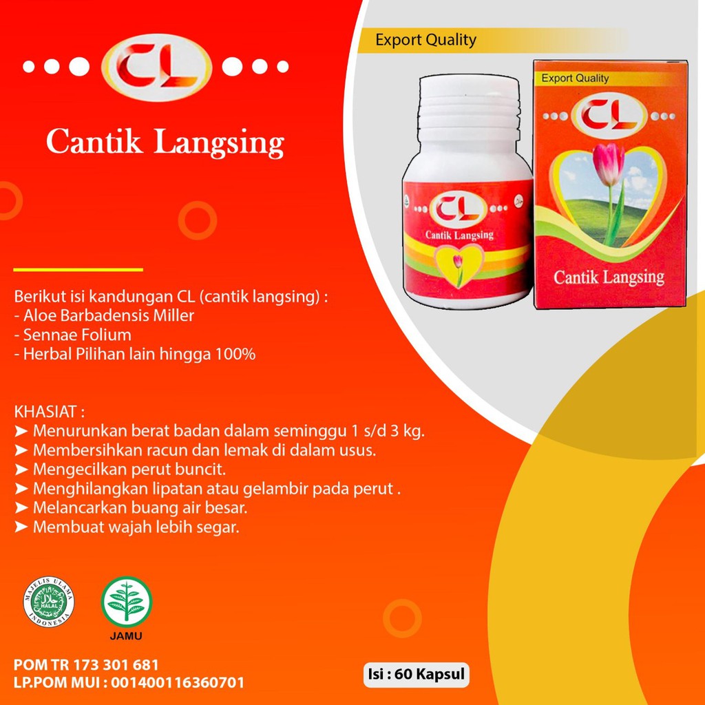 Obat Herbal Pelangsing Yang Cepat dan Aman Cantik Langsing Isi 60 Kapsul