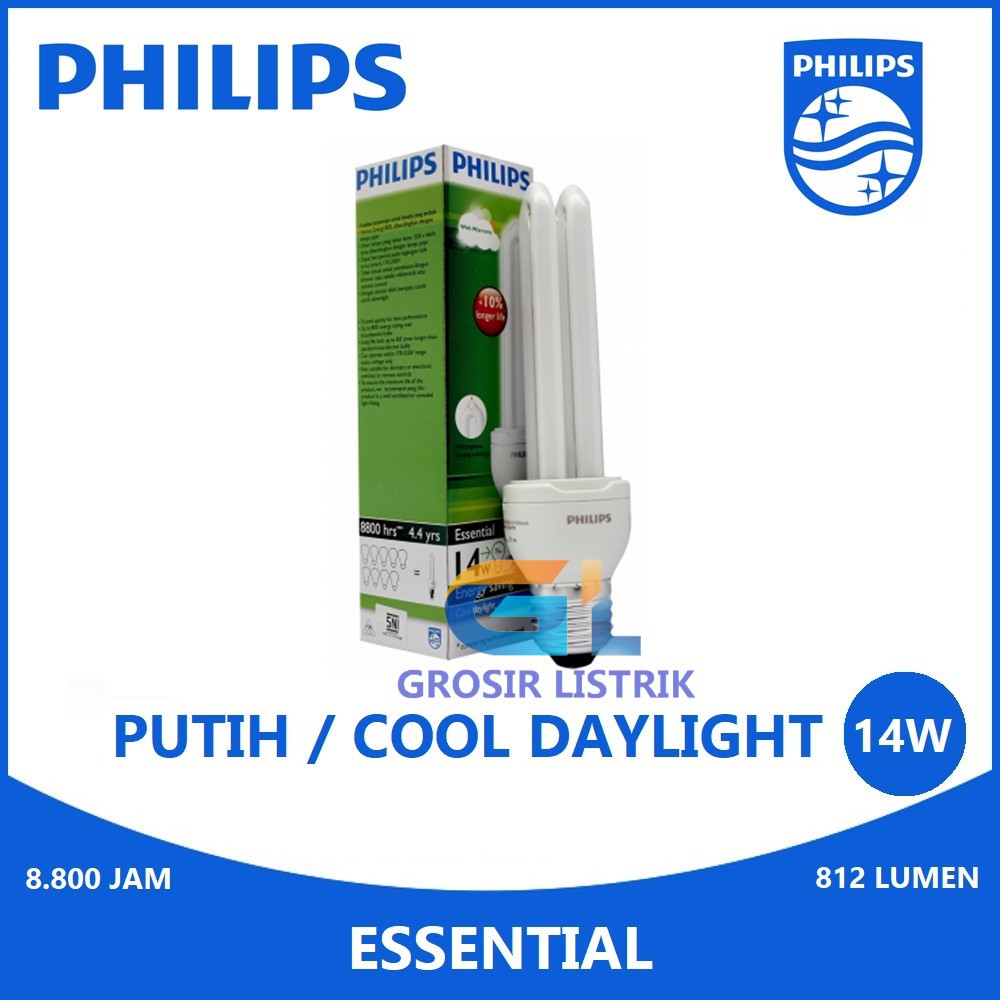 Lampu Philips Essential 14W Putih Cool Daylight 6500K Jari 14 Watt W 14Watt Original Grosir