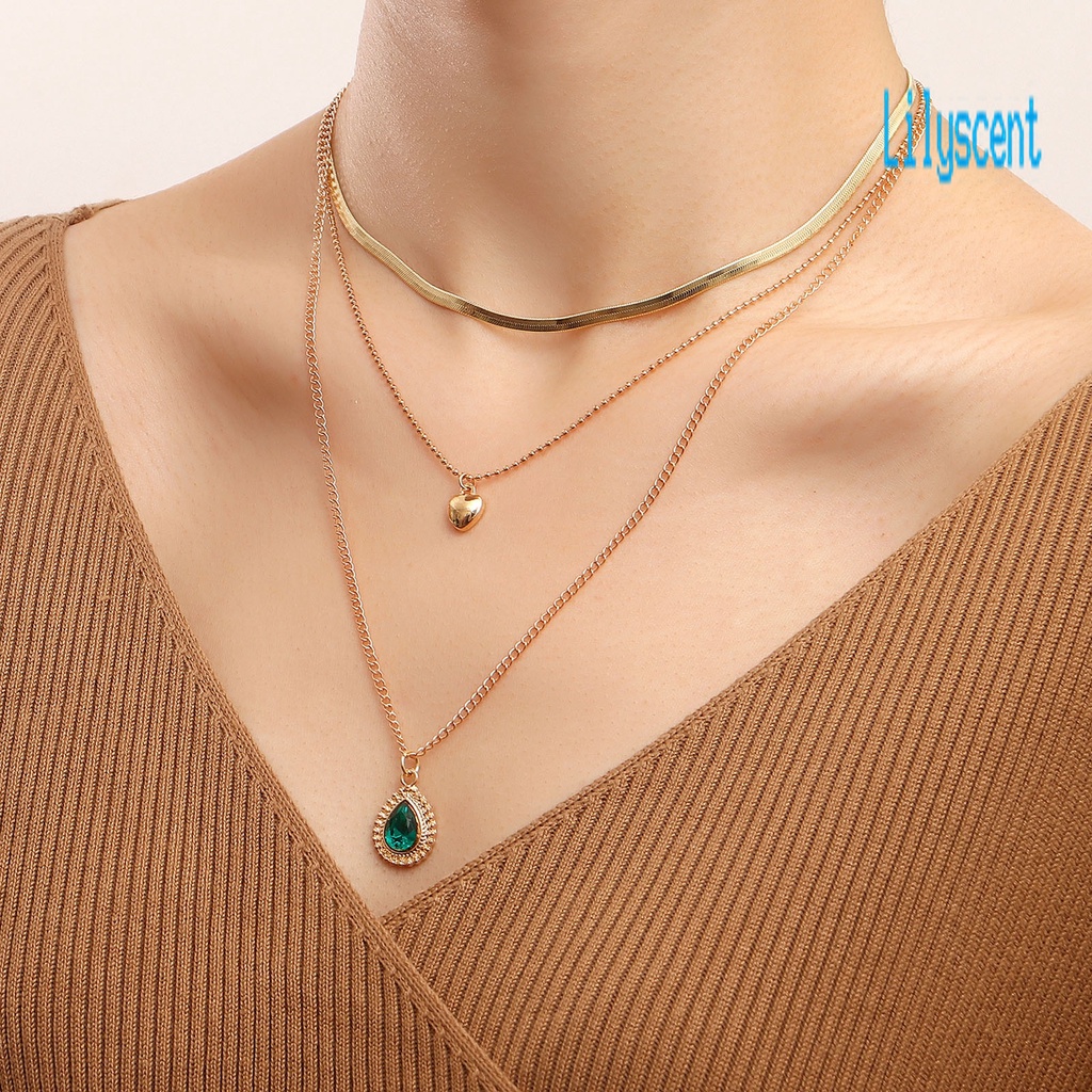 Kalung Rantai Multilayer Adjustable Dengan Liontin Hati Untuk Wanita