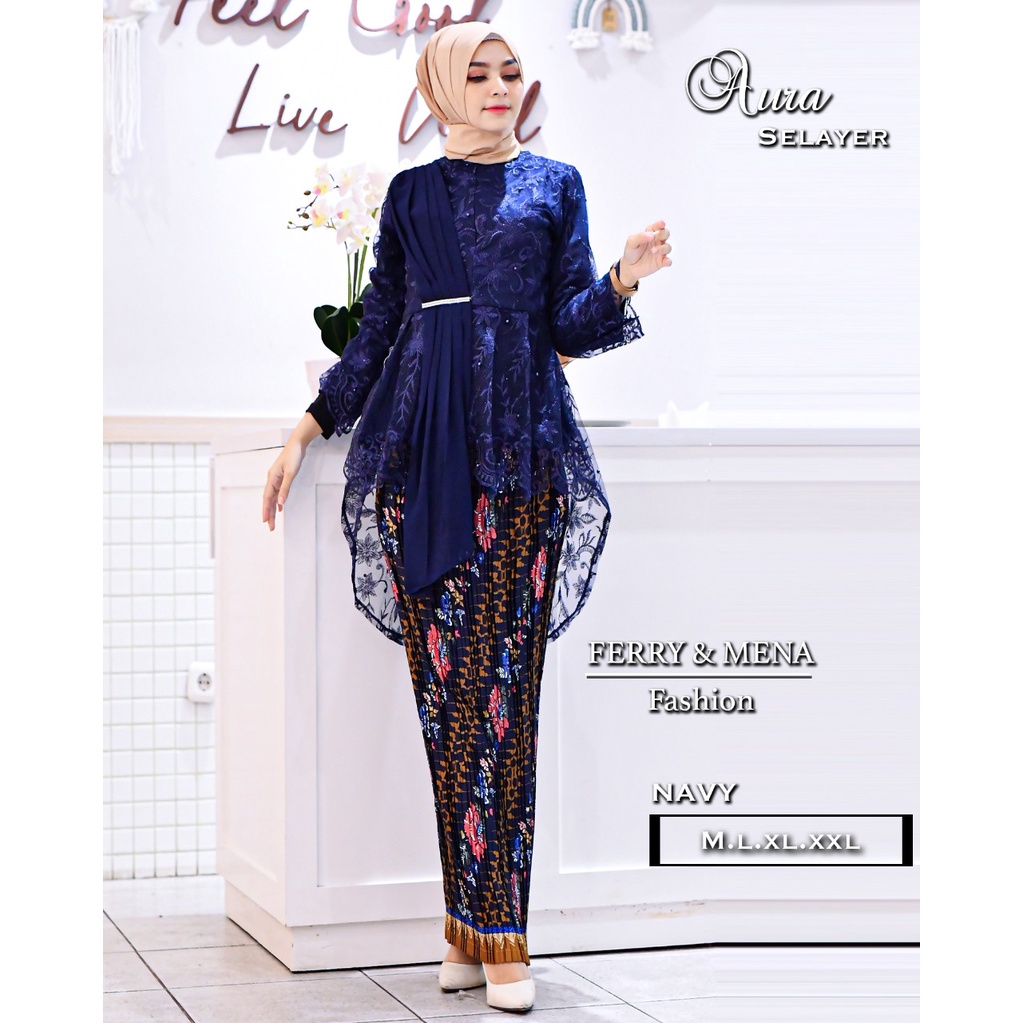 FER> BAJU KEBAYA AURA SELENDANG / BAJU KEBAYA MODERN /BLOUSE KEBAYA TERLARIS - KEBAYA MODEL KEKINIAN-NAVY