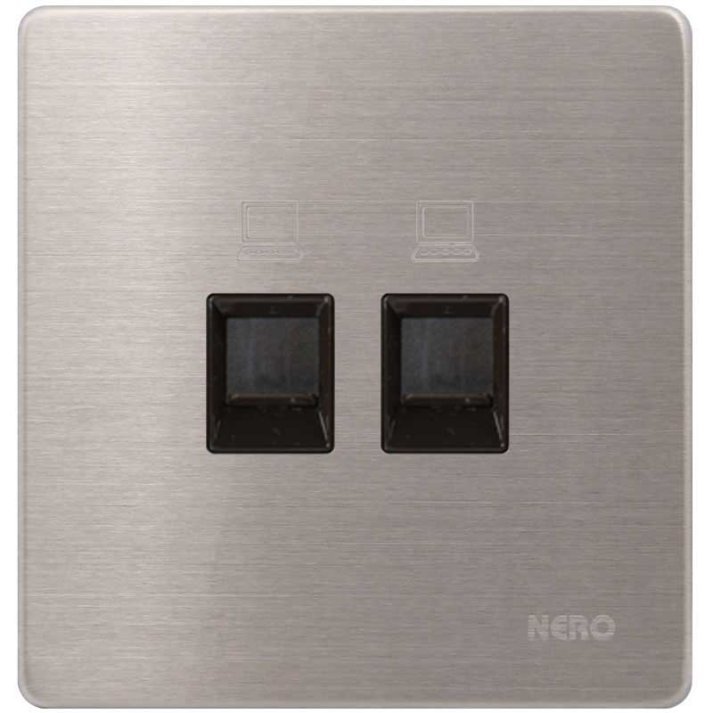 STAINLESS V8PC2 - Stop Kontak 2 Gang Data Outlet CAT5 NERO