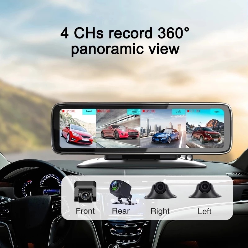 CAR DVR 12 Inchi Ondash, 4 Camera AHD, Layar IPS Touch Screen