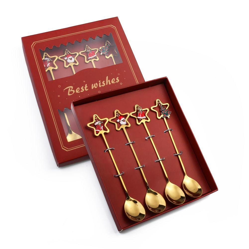 [Elegan] Hadiah Natal Kreatif 4/6pcs Pola Lucu Electroplate Seri Natal Dessert Spoon Sendok Dan Garpu