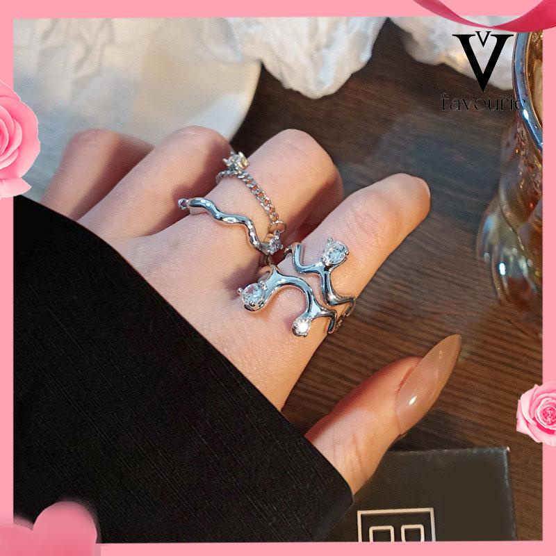[COD]2pcs Cincin Model Gelombang Tidak Teratur Adjustable Untuk Wanita-FA