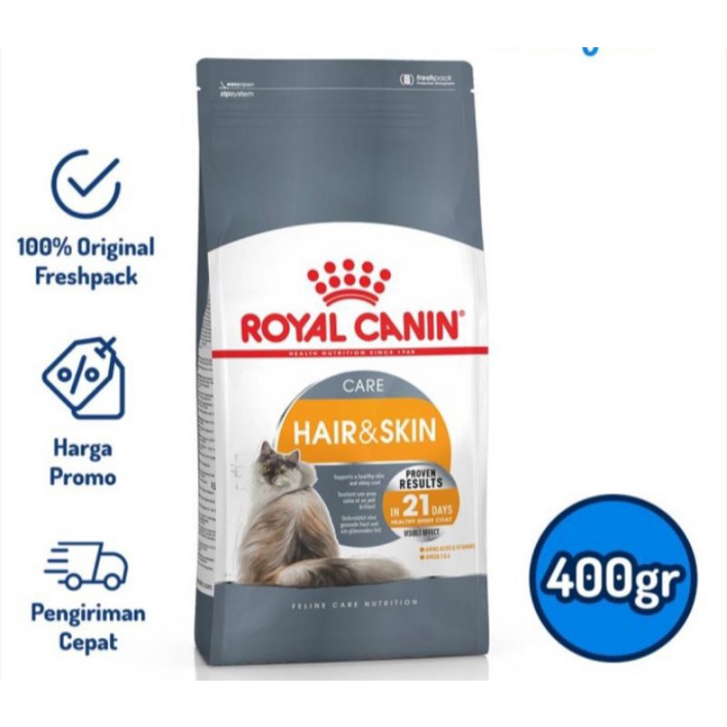 makanan kucing royal canin hair and skin 400g