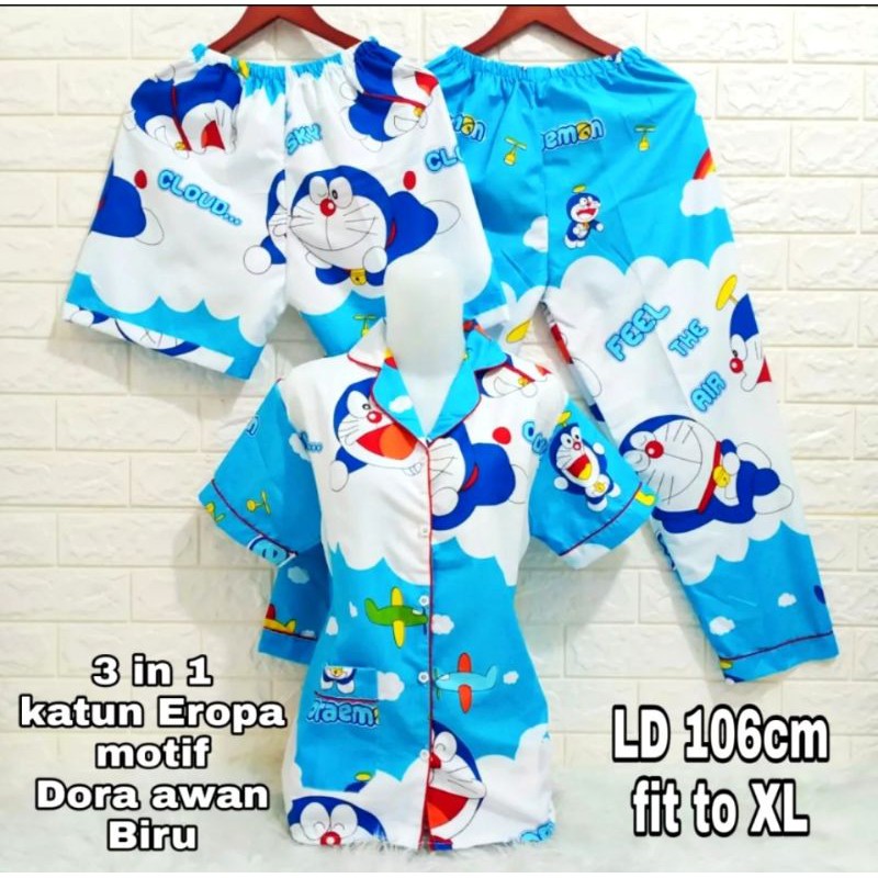 Piyama 3 in 1 Dewasa Motif Dora star Awan