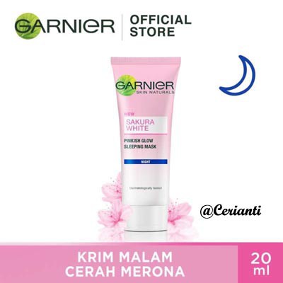 Garnier Sakura White Serum Night Cream Moisturizer Skin Care - 20 ml (Untuk Wajah Cerah &amp; Merona)