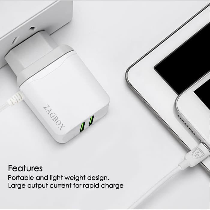 Charger ZAGBOX Original 2 USB Port Quick 2.4A Charger Z086