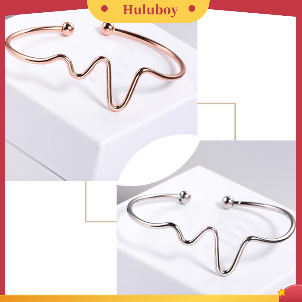 Hu Hu Hu Hu Hu Alat Bantu Pasang Kacamata♡ Gelang Bangle Open Desain Detak Jantung Rhythm ECG Gelombang Untuk Wanita