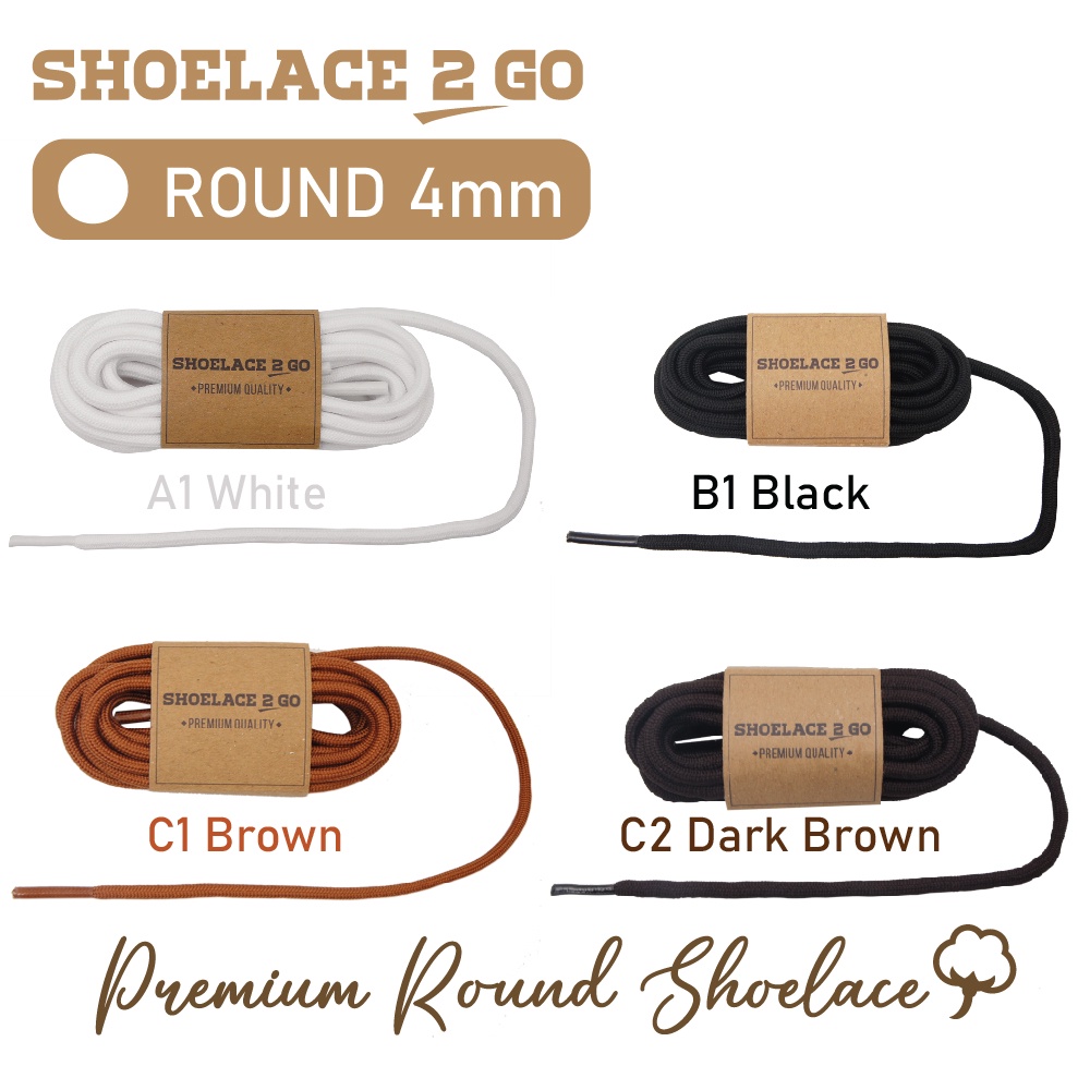 SHOELACE 2 GO PREMIUM TALI SEPATU BULAT ROUND - SR4 - 140CM - 4MM