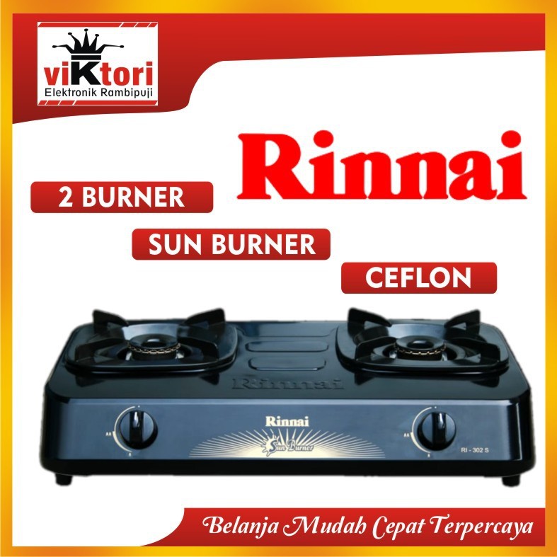 RINNAI KOMPOR GAS 2 TUNGKU RI302S / KOMPOR GAS RINNAI HITAM / KOMPOR RINNAI 2 TUNGKU / RINNAI MURAH