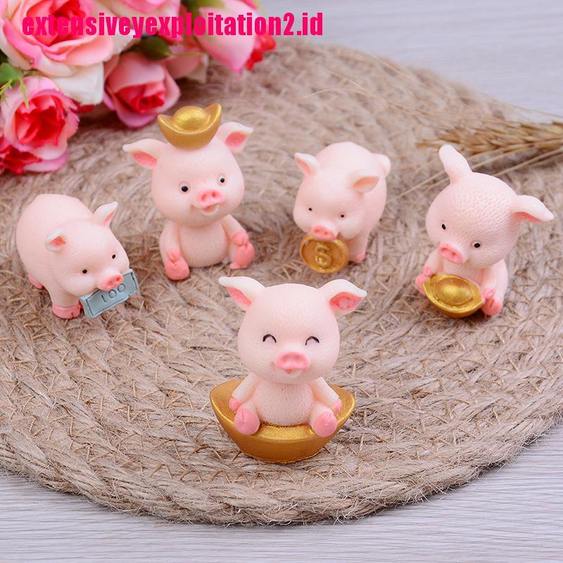 &lt; E2id &amp; &gt; 5pcs / set Miniatur Babi Lucu Untuk Dekorasi Taman Mini / Craft Diy